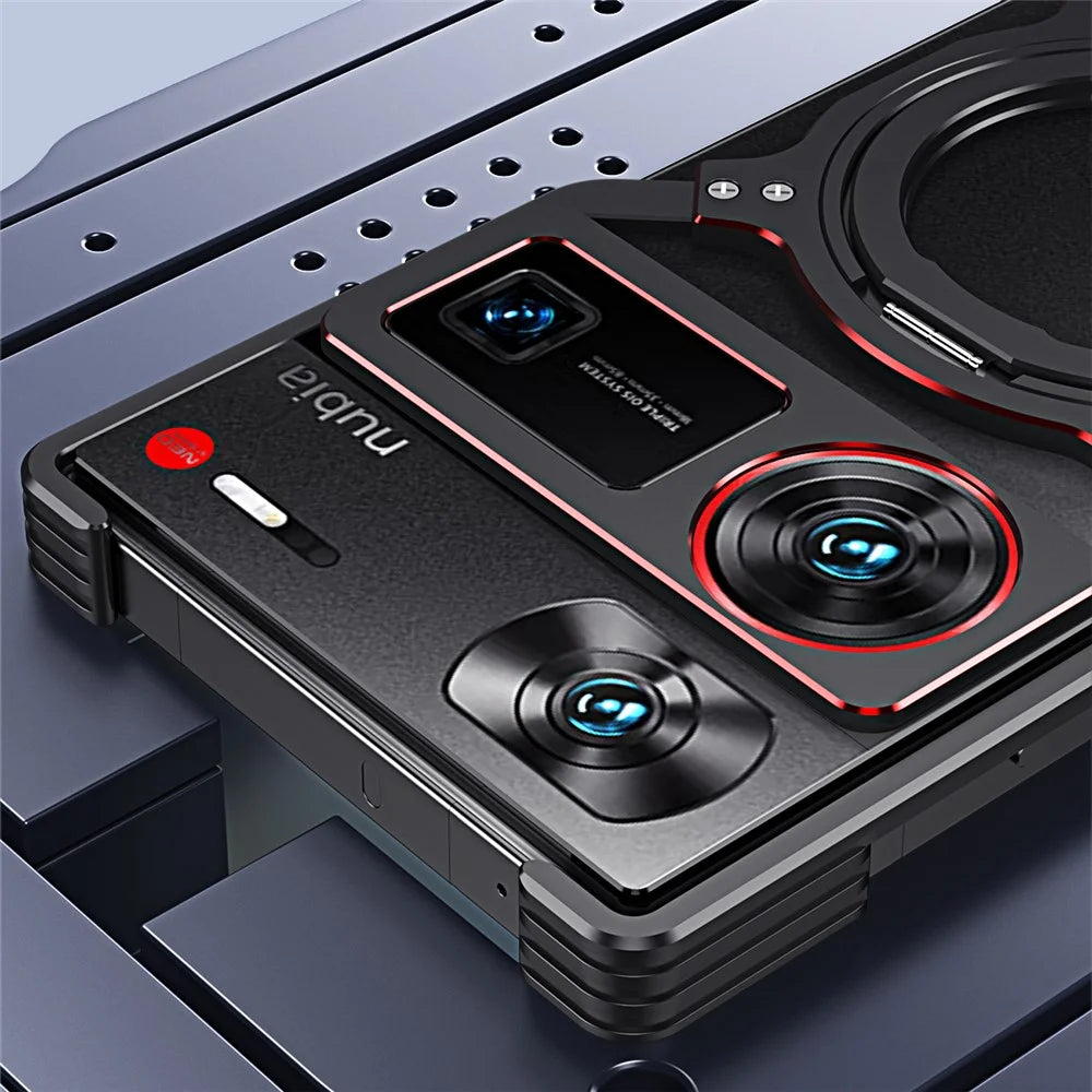 For ZTE nubia Z60 Ultra / Z60 Ultra Leading Kickstand Case Metal Bumper Magnetic Phone Cover - Black / Red - 4
