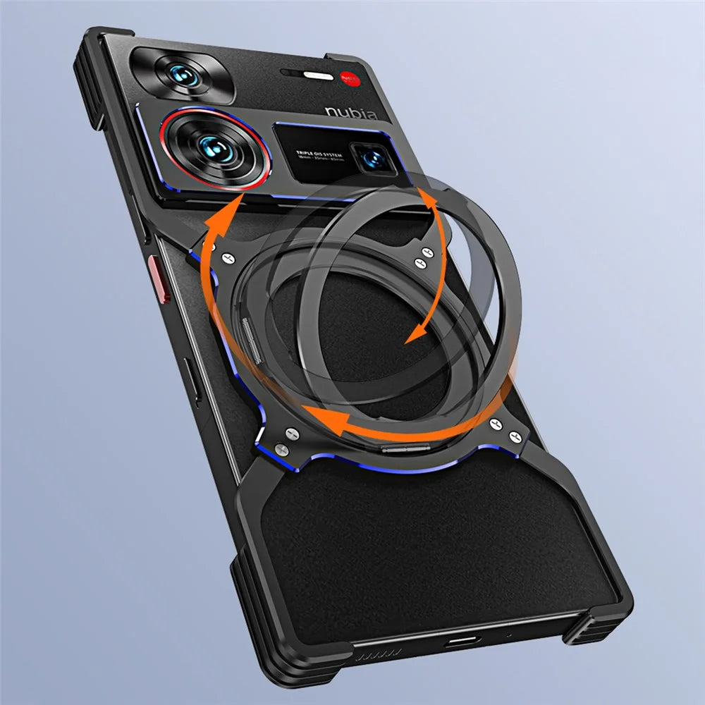 For ZTE nubia Z60 Ultra / Z60 Ultra Leading Kickstand Case Metal Bumper Magnetic Phone Cover - Black / Red - 5