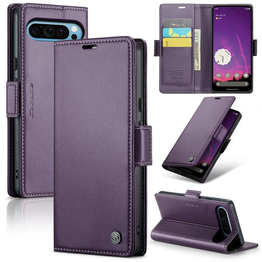 For Google Pixel 9 Pro XL Leather Case CASEME 023 RFID Blocking 3 Card Slot Mobile Cover - Purple - 1