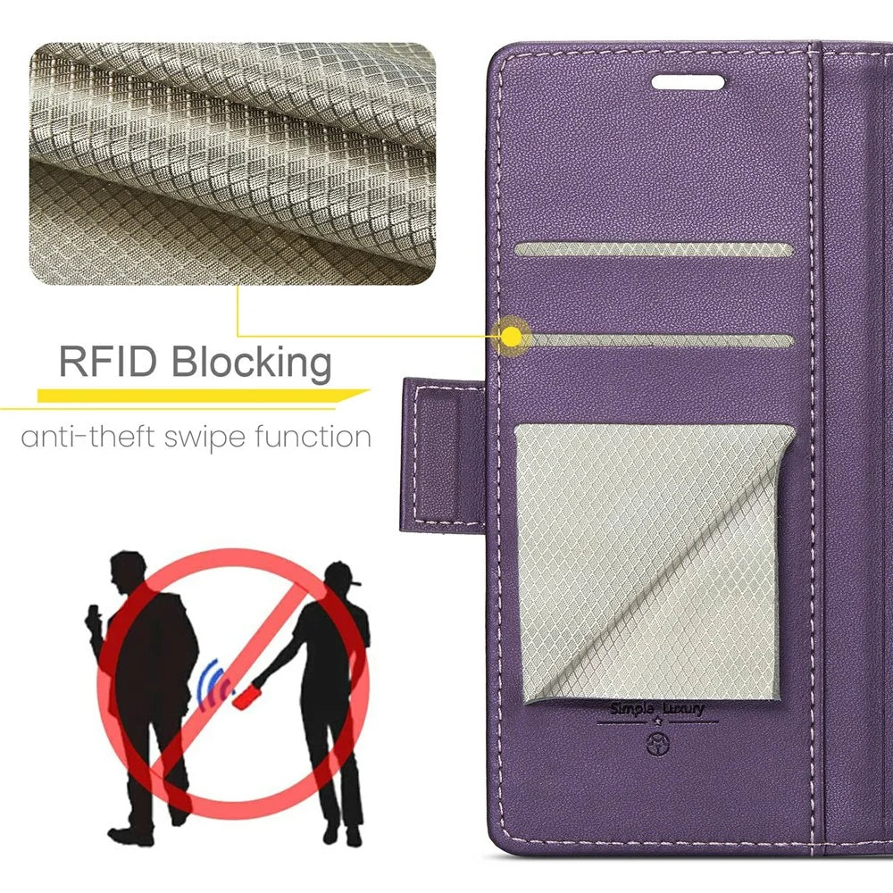 For Google Pixel 9 Pro XL Leather Case CASEME 023 RFID Blocking 3 Card Slot Mobile Cover - Purple - 5