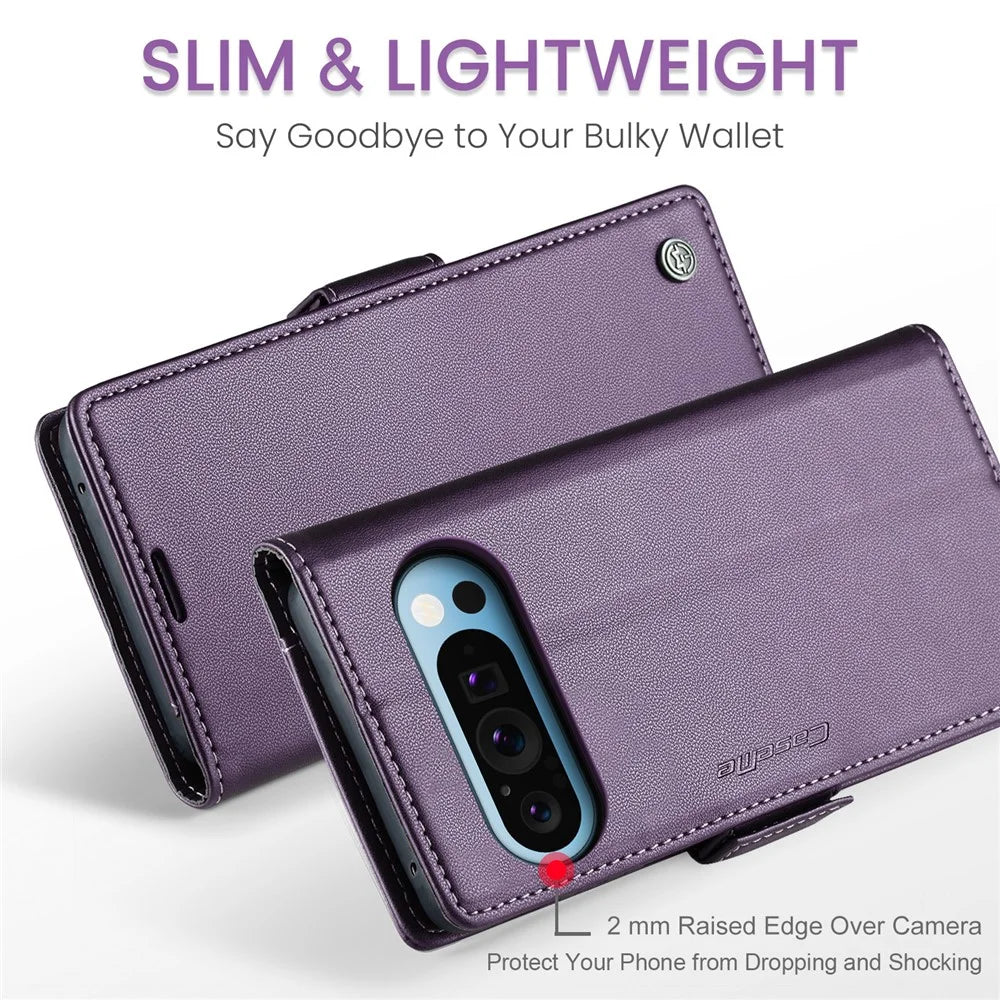 For Google Pixel 9 Pro XL Leather Case CASEME 023 RFID Blocking 3 Card Slot Mobile Cover - Purple - 7