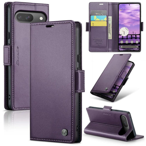 For Google Pixel 10 Pro / 10 / 9 Pro / 9 Leather Case CASEME 023 RFID Blocking 3 Card Slot Mobile Cover - Purple - 1