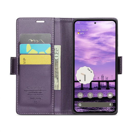 For Google Pixel 10 Pro / 10 / 9 Pro / 9 Leather Case CASEME 023 RFID Blocking 3 Card Slot Mobile Cover - Purple - 2