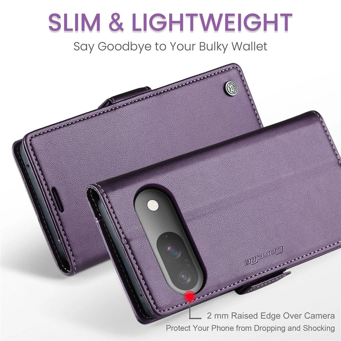 For Google Pixel 10 Pro / 10 / 9 Pro / 9 Leather Case CASEME 023 RFID Blocking 3 Card Slot Mobile Cover - Purple - 7