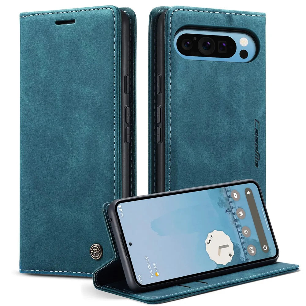 CASEME 013 Series For Google Pixel 9 Pro XL Case Card Holder Stand Leather Phone Cover - Blue - 1