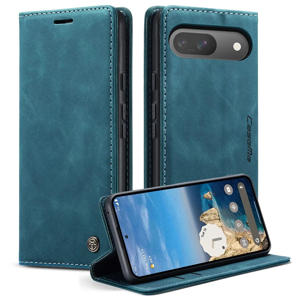 CASEME 013 Series For Google Pixel 10 Pro / 10 / 9 Pro / 9 Case Card Holder Stand Leather Phone Cover - Blue - 1