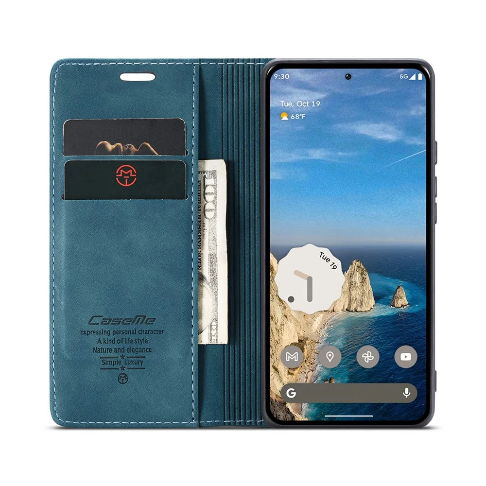 CASEME 013 Series For Google Pixel 10 Pro / 10 / 9 Pro / 9 Case Card Holder Stand Leather Phone Cover - Blue - 2