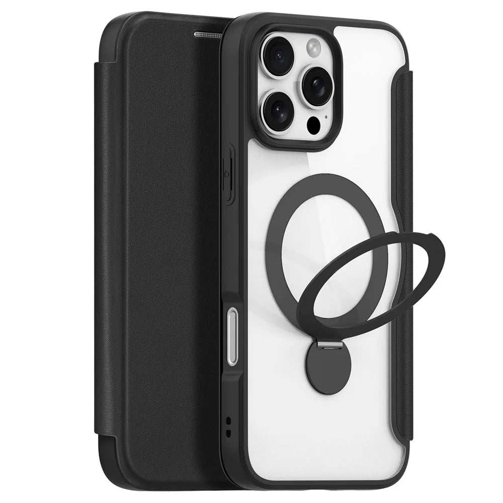 DUX DUCIS Skin X Pro Series for iPhone 16 Pro Max Magnetic Case Kickstand Leather Flip Phone Cover - Black - 1
