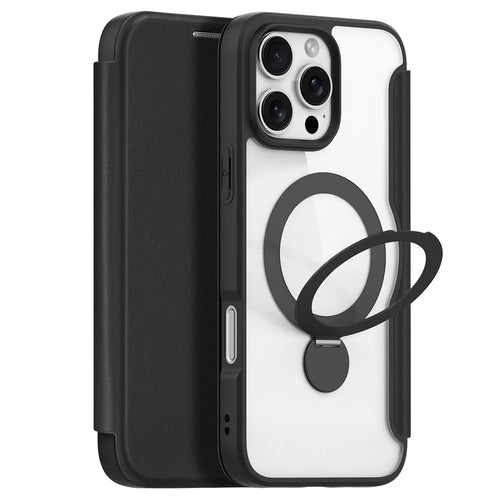 DUX DUCIS Skin X Pro Series for iPhone 16 Pro Max Magnetic Case Kickstand Leather Flip Phone Cover - Black - 1