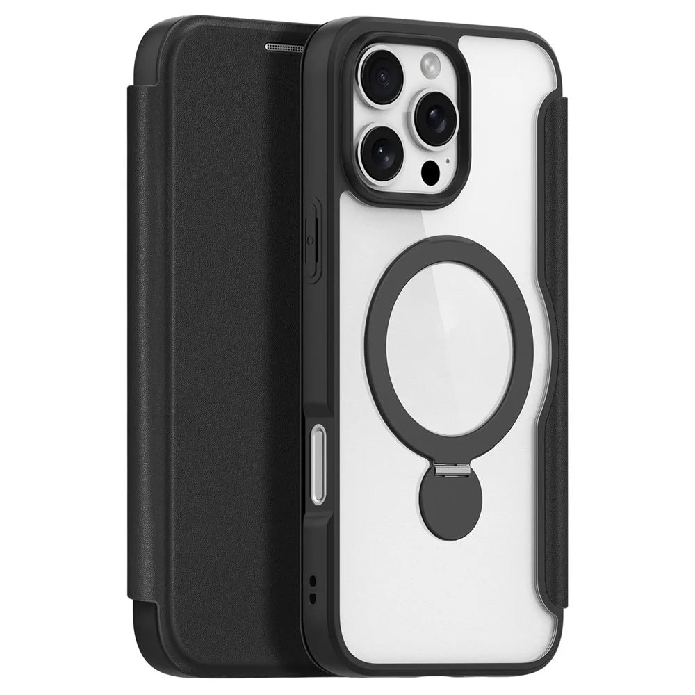 DUX DUCIS Skin X Pro Series for iPhone 16 Pro Max Magnetic Case Kickstand Leather Flip Phone Cover - Black - 2