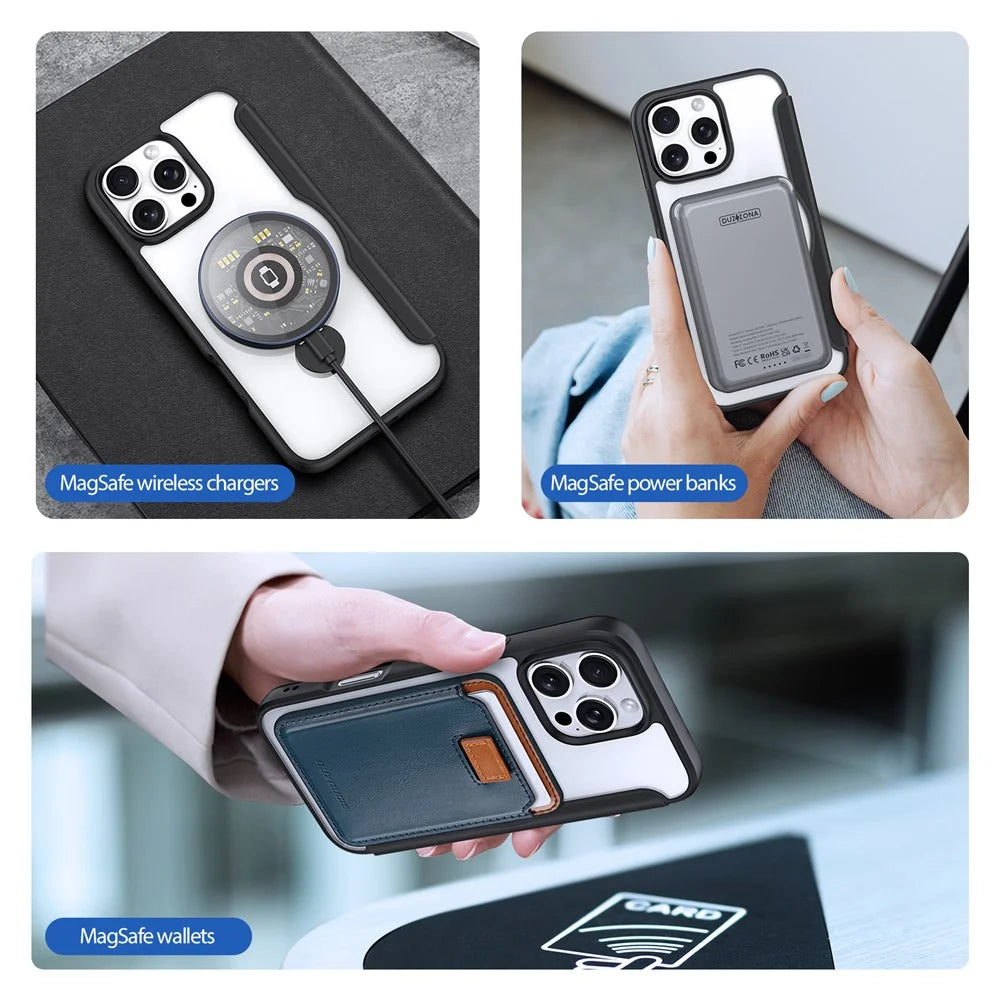 DUX DUCIS Skin X Pro Series for iPhone 16 Pro Max Magnetic Case Kickstand Leather Flip Phone Cover - Black - 6