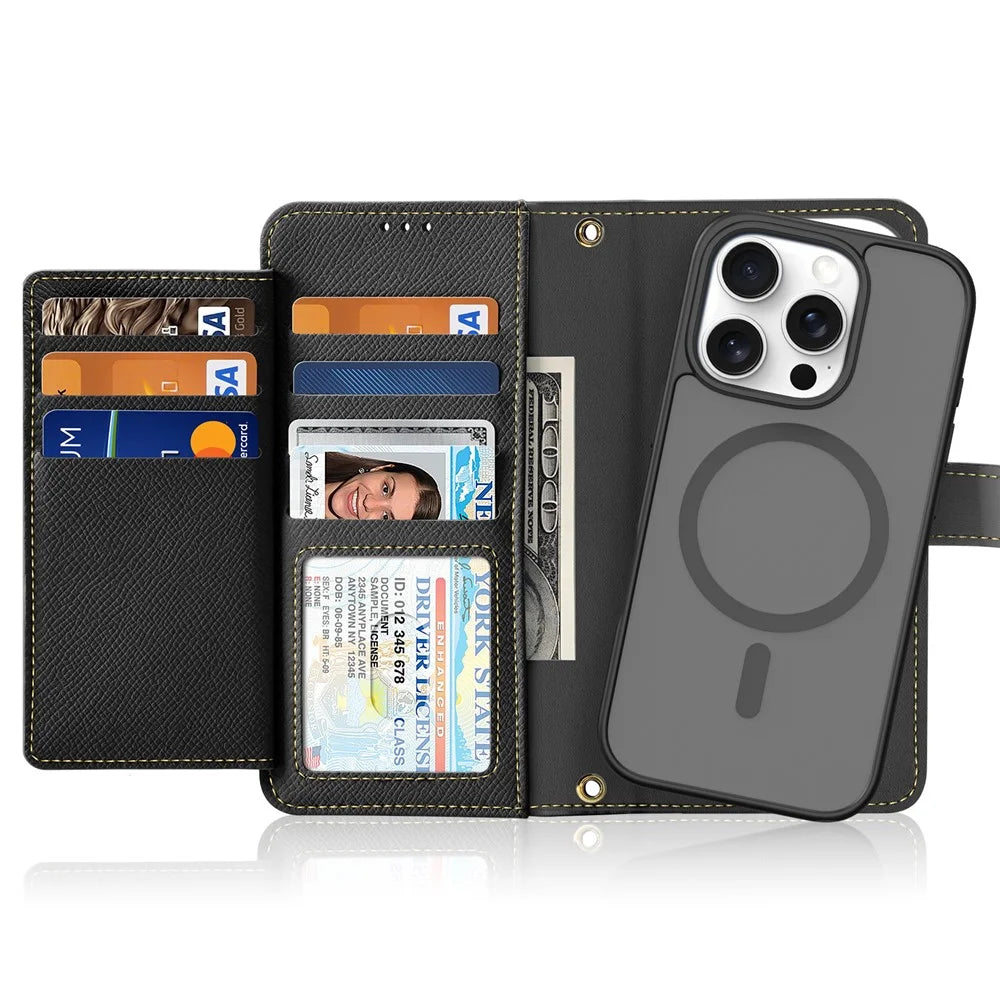 DUX DUCIS Lawa Series for iPhone 16 Pro Max Magnetic Case Cowhide Leather Detachable Phone Cover - Black - 2