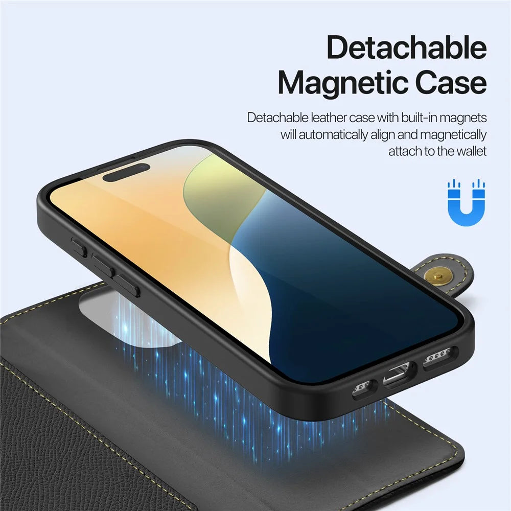 DUX DUCIS Lawa Series for iPhone 16 Pro Max Magnetic Case Cowhide Leather Detachable Phone Cover - Black - 3
