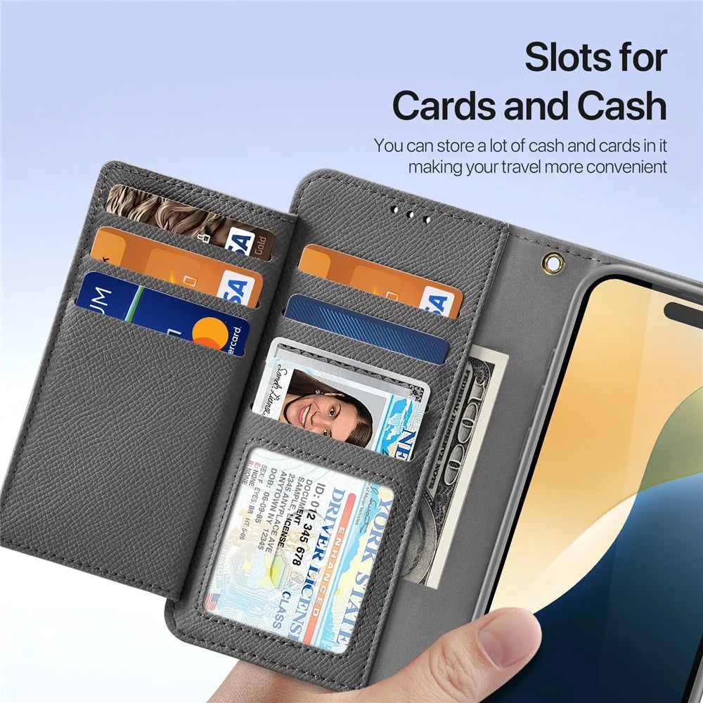 DUX DUCIS Lawa Series for iPhone 16 Pro Magnetic Case Zipper Wallet Detachable Cowhide Leather Cover - Grey - 6