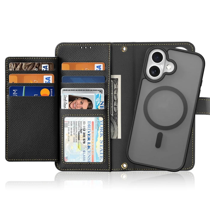 DUX DUCIS Lawa Series for iPhone 16 Plus Case Compatible with MagSafe Detachable Cowhide Leather Wallet Cover - Black - 2