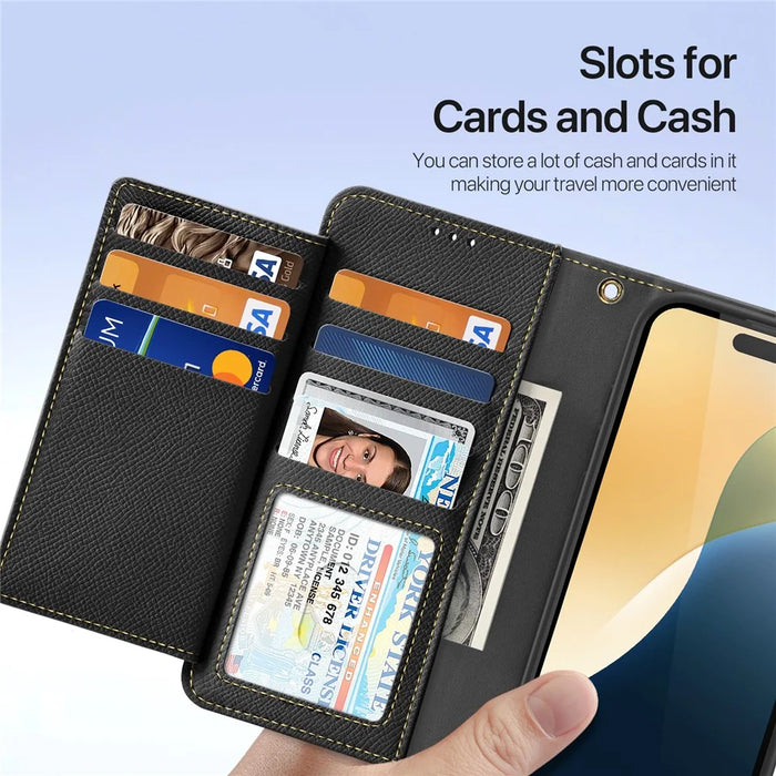 DUX DUCIS Lawa Series for iPhone 16 Plus Case Compatible with MagSafe Detachable Cowhide Leather Wallet Cover - Black - 6
