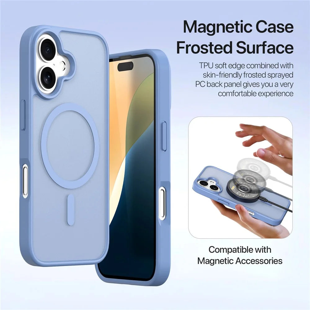 DUX DUCIS Lawa Series for iPhone 16 Magnetic Case Detachable Zipper Wallet Cowhide Leather Cover - Baby Blue - 5