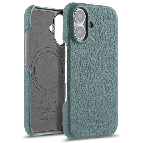 MELKCO For iPhone 16 Plus Case Genuine Cow Leather PC Phone Cover Compatible with MagSafe - Blue - 1