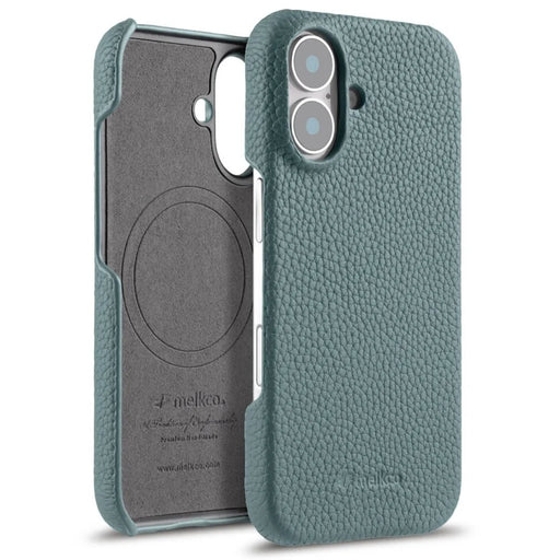 MELKCO For iPhone 16 Plus Case Genuine Cow Leather PC Phone Cover Compatible with MagSafe - Blue - 1