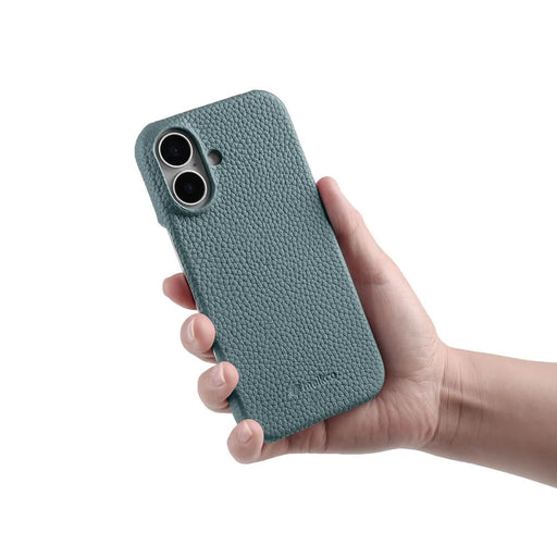 MELKCO For iPhone 16 Plus Case Genuine Cow Leather PC Phone Cover Compatible with MagSafe - Blue - 2
