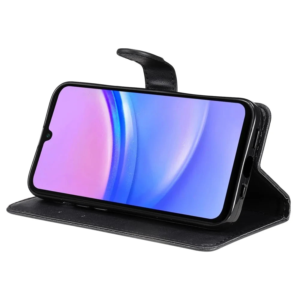 For Samsung Galaxy A18 5G / A17 5G / A17 4G / A26 5G / A16 5G / A16 4G Case Solid Color Leather Mobile Cover Wallet Stand with Strap - Black - 3