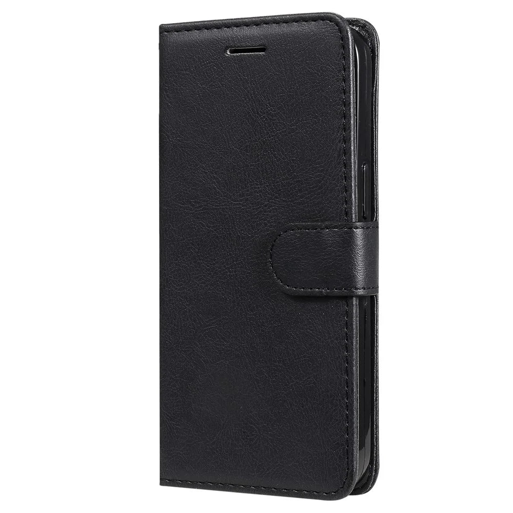 For Samsung Galaxy A18 5G / A17 5G / A17 4G / A26 5G / A16 5G / A16 4G Case Solid Color Leather Mobile Cover Wallet Stand with Strap - Black - 7