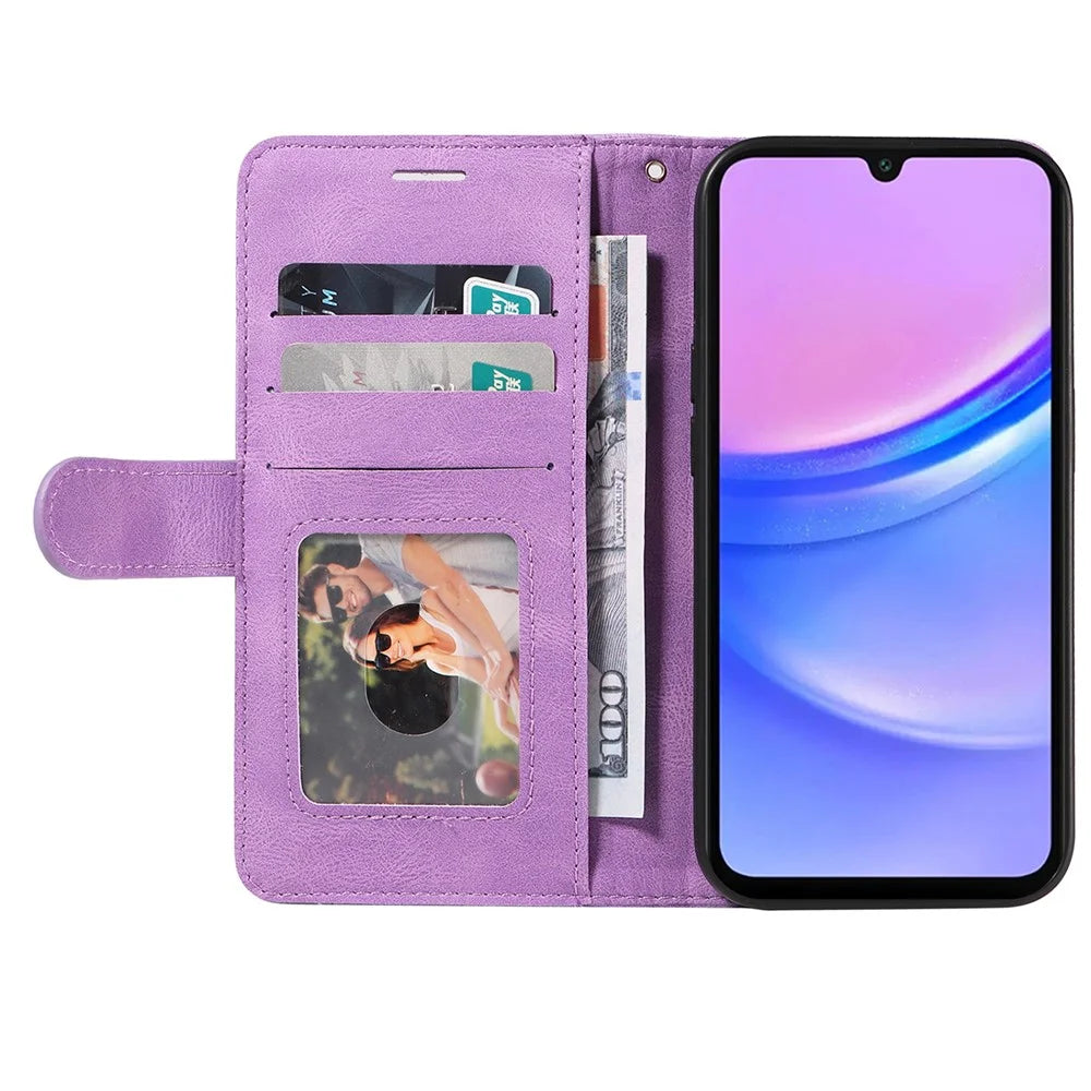 For Samsung Galaxy A18 5G / A17 5G / A17 4G / A26 5G / A16 5G / A16 4G Leather Case Wallet Stand Color Splicing Phone Cover  - Purple - 2