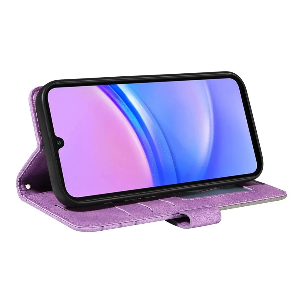 For Samsung Galaxy A18 5G / A17 5G / A17 4G / A26 5G / A16 5G / A16 4G Leather Case Wallet Stand Color Splicing Phone Cover  - Purple - 3