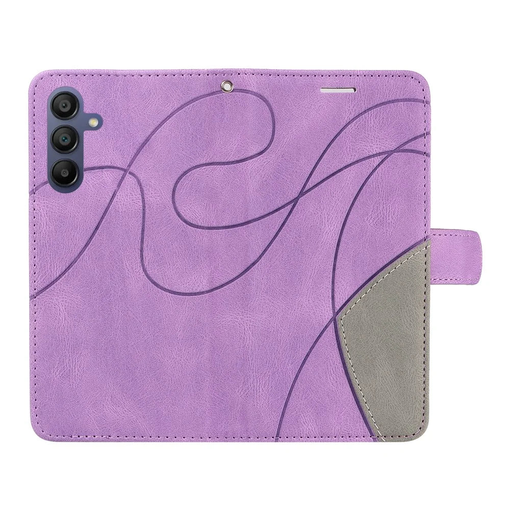 For Samsung Galaxy A18 5G / A17 5G / A17 4G / A26 5G / A16 5G / A16 4G Leather Case Wallet Stand Color Splicing Phone Cover  - Purple - 5