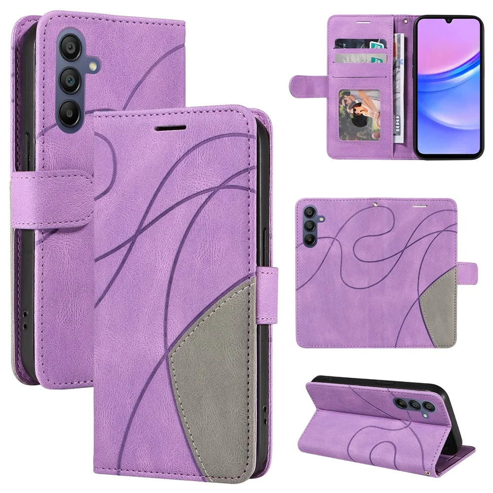 For Samsung Galaxy A18 5G / A17 5G / A17 4G / A26 5G / A16 5G / A16 4G Leather Case Wallet Stand Color Splicing Phone Cover  - Purple - 7