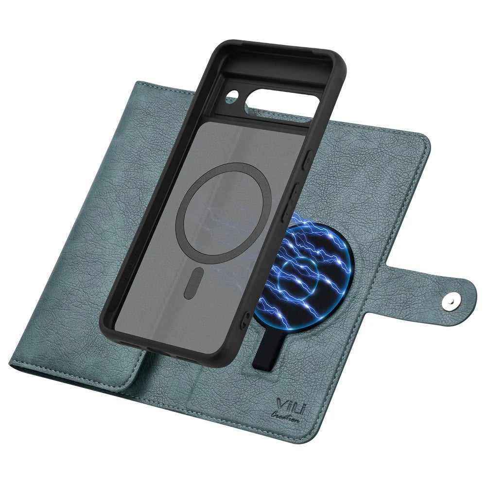 VILI GVA Series for Google Pixel 8a Magnetic Case Detachable PU Leather Wallet Phone Cover - Green - 3