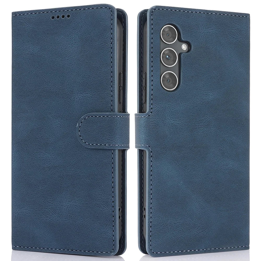 For Samsung Galaxy S24 FE Case PU Leather Phone Cover with Wallet Stand View - Blue - 1