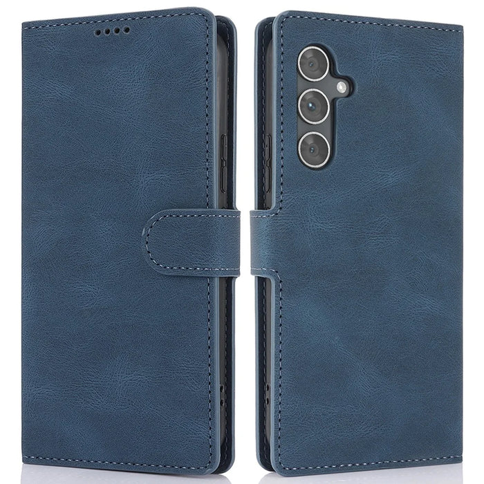 For Samsung Galaxy S24 FE Case PU Leather Phone Cover with Wallet Stand View - Blue - 1