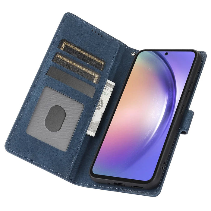 For Samsung Galaxy S24 FE Case PU Leather Phone Cover with Wallet Stand View - Blue - 2