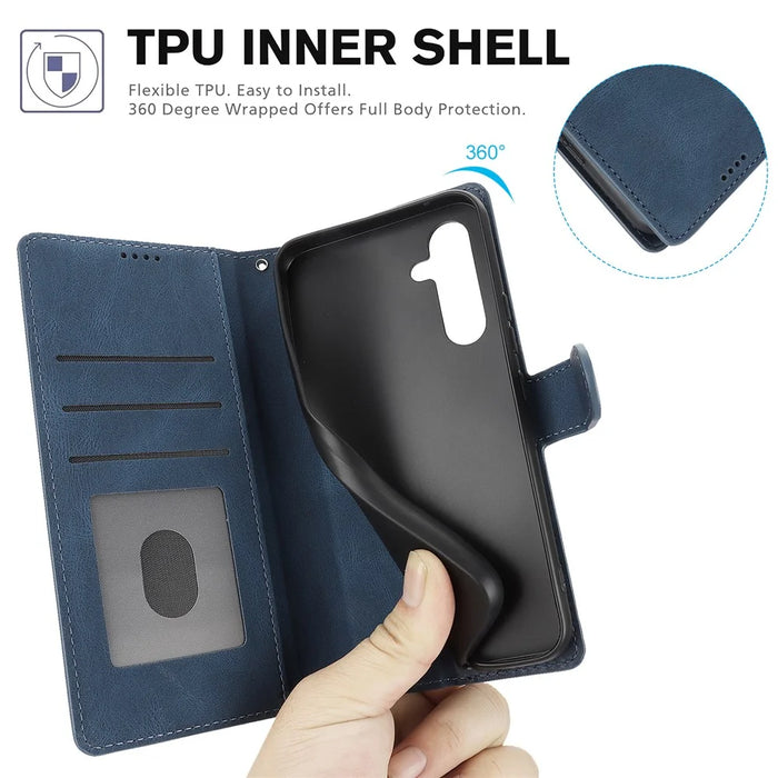 For Samsung Galaxy S24 FE Case PU Leather Phone Cover with Wallet Stand View - Blue - 6