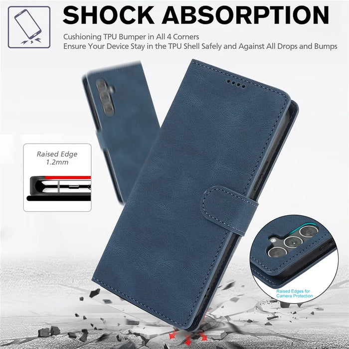 For Samsung Galaxy S24 FE Case PU Leather Phone Cover with Wallet Stand View - Blue - 7