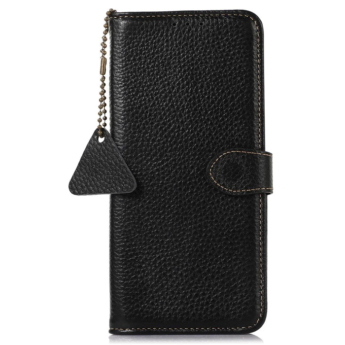 For OnePlus Nord 4 Case RFID Blocking Litchi Texture Genuine Cow Leather Phone Cover - Black - 6