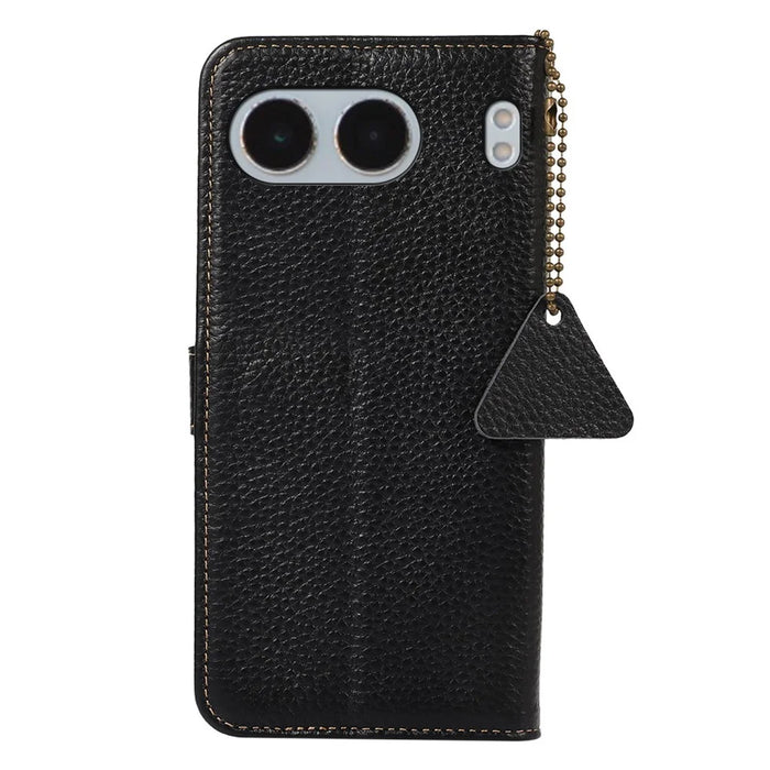 For OnePlus Nord 4 Case RFID Blocking Litchi Texture Genuine Cow Leather Phone Cover - Black - 7