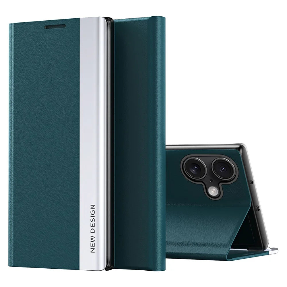 For iPhone 16 Plus Case Anti-Drop Leather Phone Cover with Stand - Green - 1