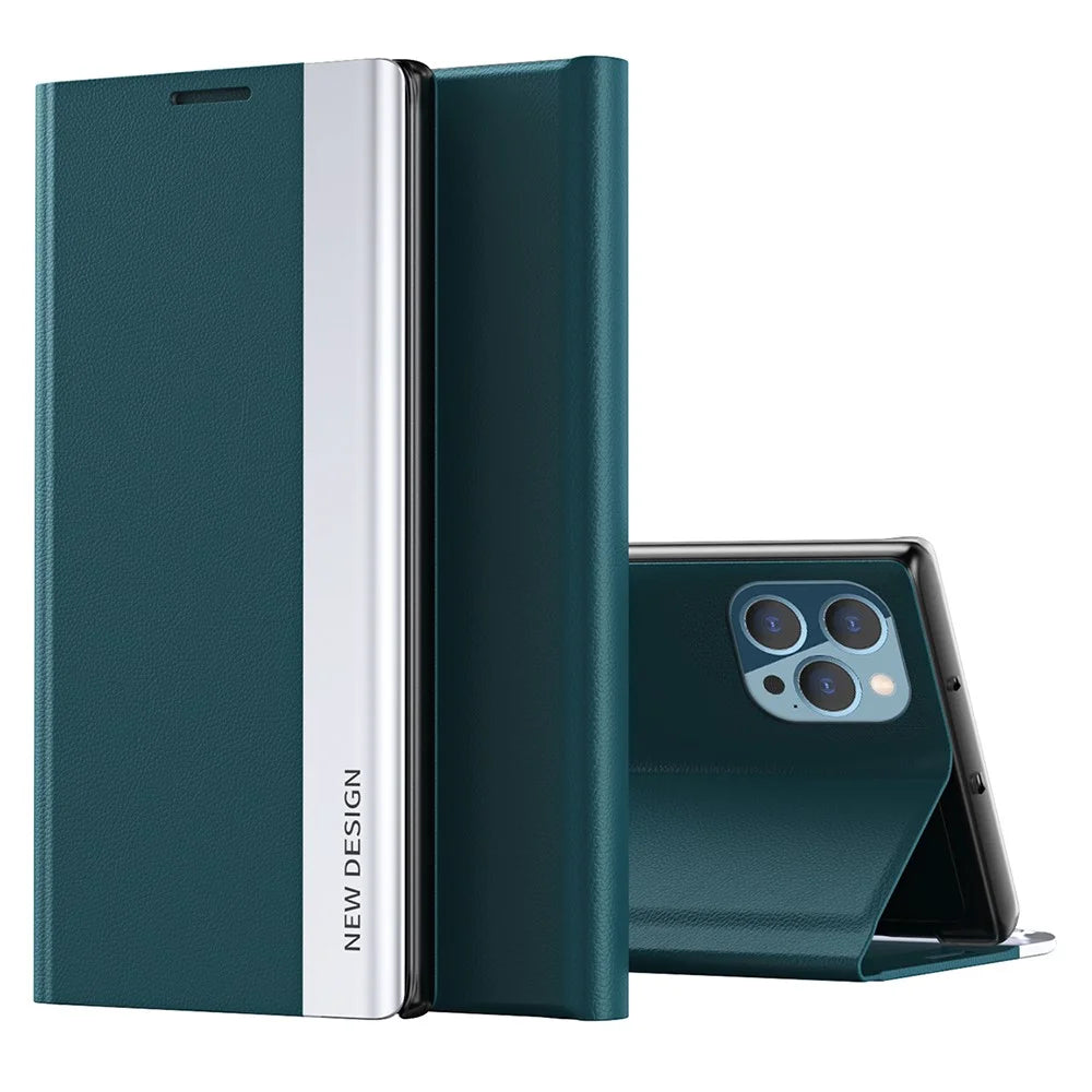 For iPhone 16 Pro Case Anti-Drop Leather Phone Cover with Stand - Green - 1