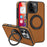 For iPhone 16 Pro Case with Ring Kickstand Compatible with MagSafe PU Leather Back Cover - Brown - 1