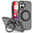 For iPhone 16 Case with Ring Kickstand Compatible with MagSafe PU Leather Back Cover - Grey - 1