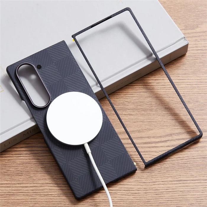 For Samsung Galaxy Z Fold6 5G Case Square Grid Pattern Aramid Fiber Phone Cover Magnetic Case - 4