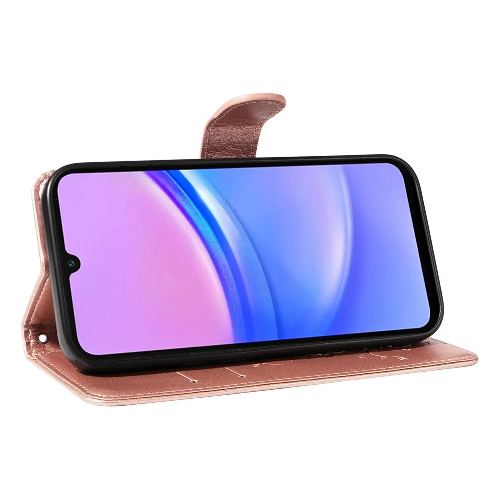 For Samsung Galaxy A18 5G / A17 5G / A17 4G / A26 5G / A16 5G / A16 4G PU Leather Cases Flower Pattern Wallet Stand Phone Cover with Strap - Rose Gold - 3