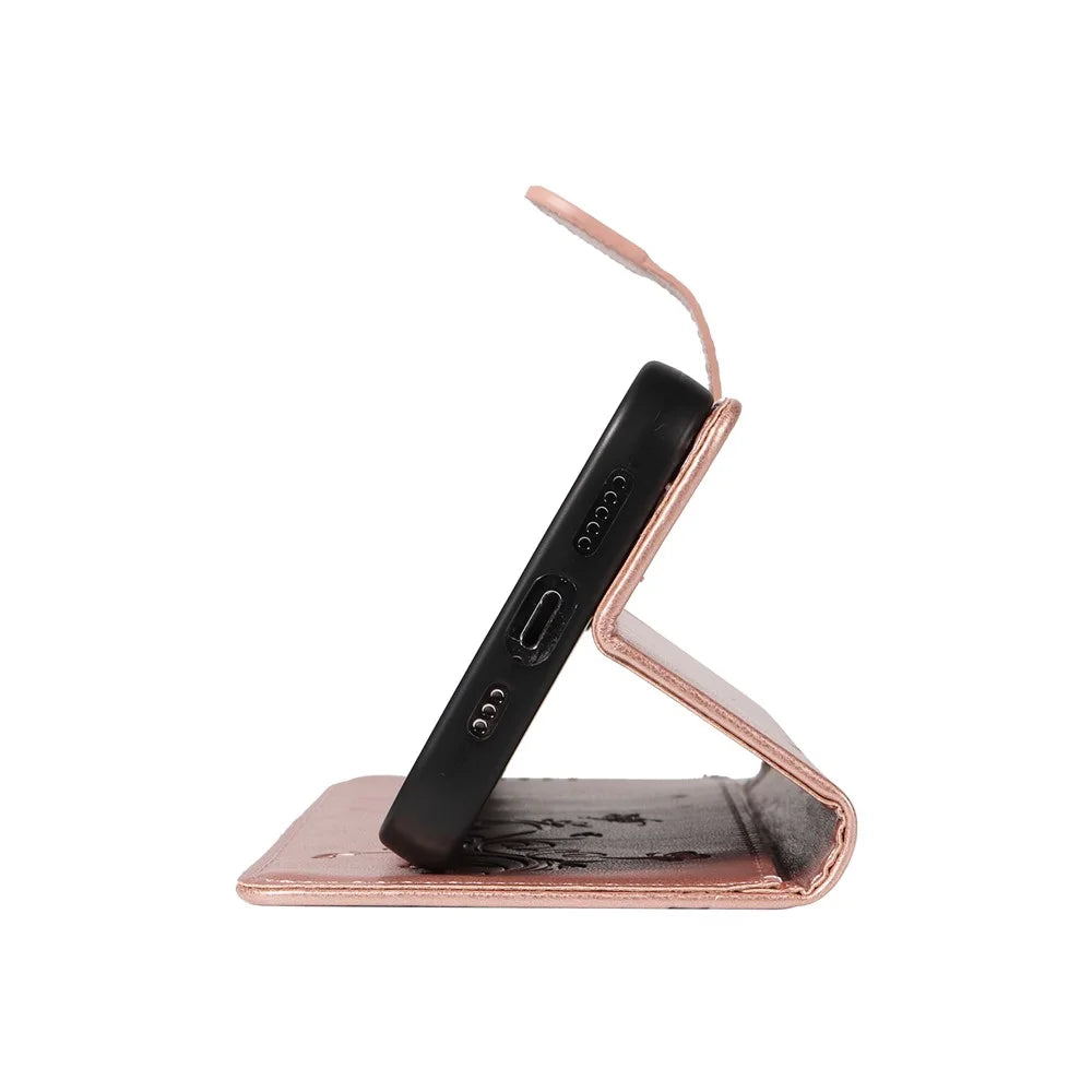 For Samsung Galaxy A18 5G / A17 5G / A17 4G / A26 5G / A16 5G / A16 4G PU Leather Cases Flower Pattern Wallet Stand Phone Cover with Strap - Rose Gold - 5