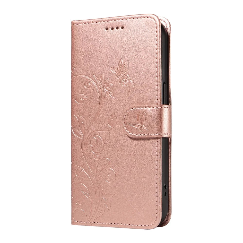 For Samsung Galaxy A18 5G / A17 5G / A17 4G / A26 5G / A16 5G / A16 4G PU Leather Cases Flower Pattern Wallet Stand Phone Cover with Strap - Rose Gold - 7