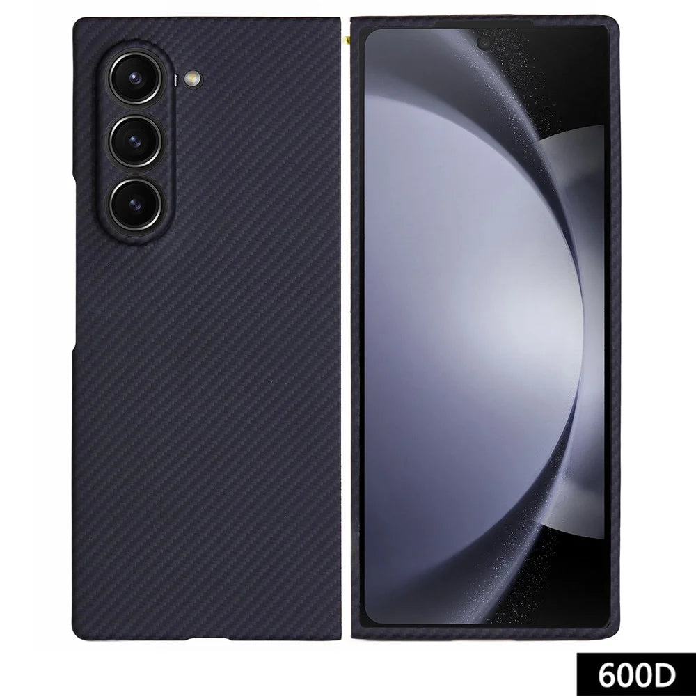 For Samsung Galaxy Z Fold5 5G Case 600D Fine Texture Aramid Fiber Phone Cover Precision Cut-Out - Black - 1