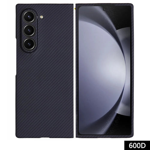 For Samsung Galaxy Z Fold5 5G Case 600D Fine Texture Aramid Fiber Phone Cover Precision Cut-Out - Black - 1