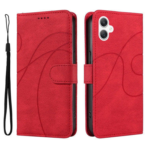 For Samsung Galaxy A08 5G / A08 4G / A07 4G / A06 4G / A06 5G Case Stand Wallet Leather Phone Cover Curved Line Wrist Strap - Red - 1