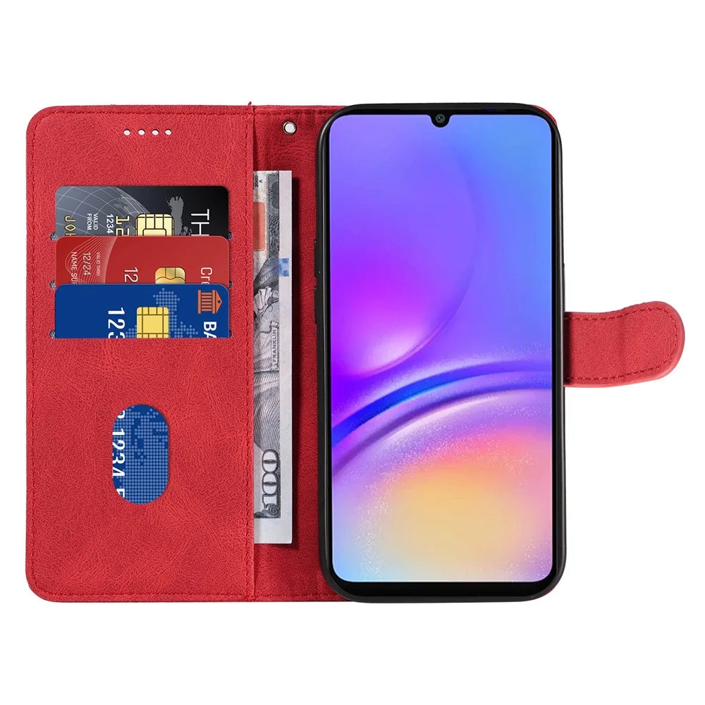 For Samsung Galaxy A08 5G / A08 4G / A07 4G / A06 4G / A06 5G Case Stand Wallet Leather Phone Cover Curved Line Wrist Strap - Red - 2